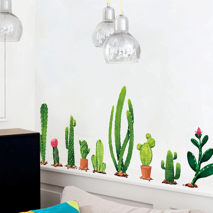 Miico Creative Cartoon Cactus PVC Removable Home Room Decorative Wall Door Decor Sticker