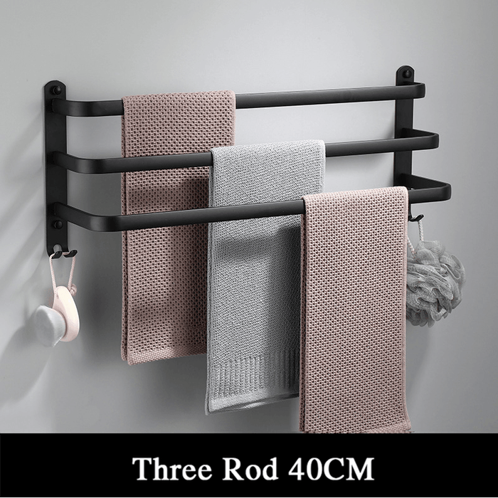 40/50/60Cm Three Pole Space Aluminum Towel Racks No Punching Towel Racks with Hook