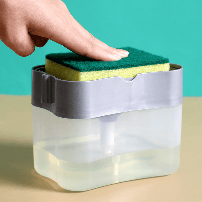 2-In-1 Liquid Dispenser Container Hand Press Soap Pump Dispenser with Sponge Holder Soap Organizer for Kitchen Cleaner Tools