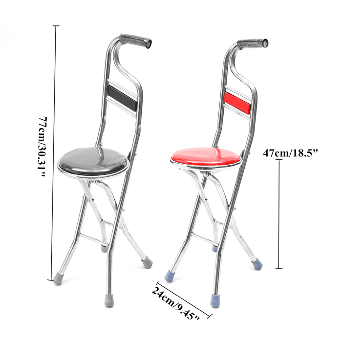 Multipurpose 2 in 1 Ergonomic Design Folding Walking Stick Stool Stainless Steel Walking Chair for the Elderly
