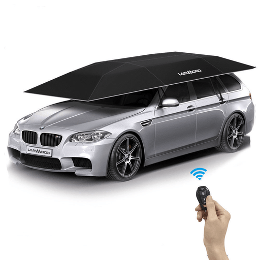 Lanmodo Automatic Car Umbrella Cover Tent Remote Control Portable Waterproof UV Proof Sun Shade Carport Waterproof All Weather Dual-Use Navy Blue with Stand