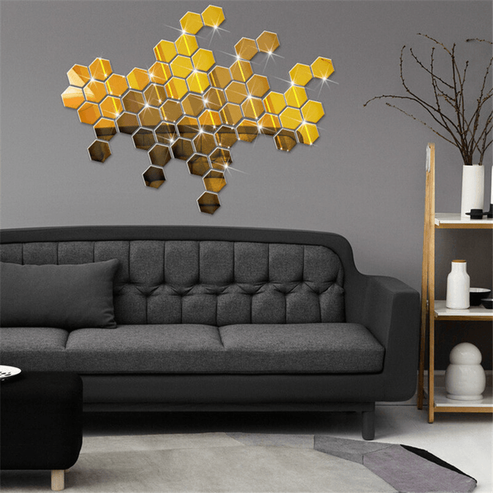 12Pcs 3D Wall Stickers DIY Mirror Hexagon Vinyl Removable Decal for Home Living Room Art Decoration