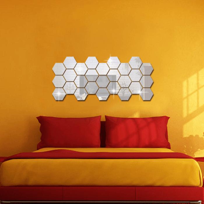 12Pcs 3D Wall Stickers DIY Mirror Hexagon Vinyl Removable Decal for Home Living Room Art Decoration