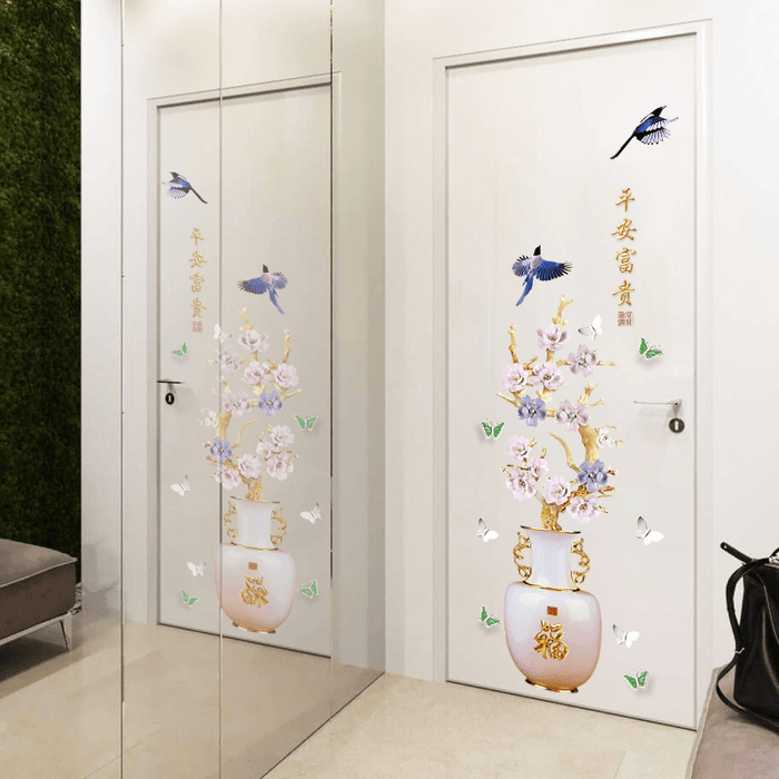 Miico SK9335 Vase Painting Sticker Living Room Bedroom Door Background Decorative Wall Sticker