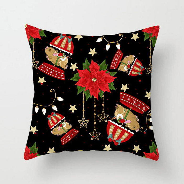 Polyester Black Decor Throw Pillow Case Single-Sided Printing Cartoon Christmas Gift Snowman Santa Claus Deer Cushion Cover