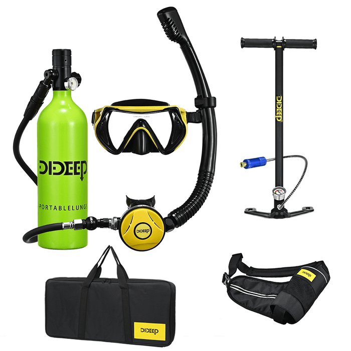 DIDEEP X4000Plus 1L Scuba Diving Cylinder Set Mini Oxygen Tank Respirator Snorkel Tube Anti-Fog Diving Goggles Air Pump Storage Bag