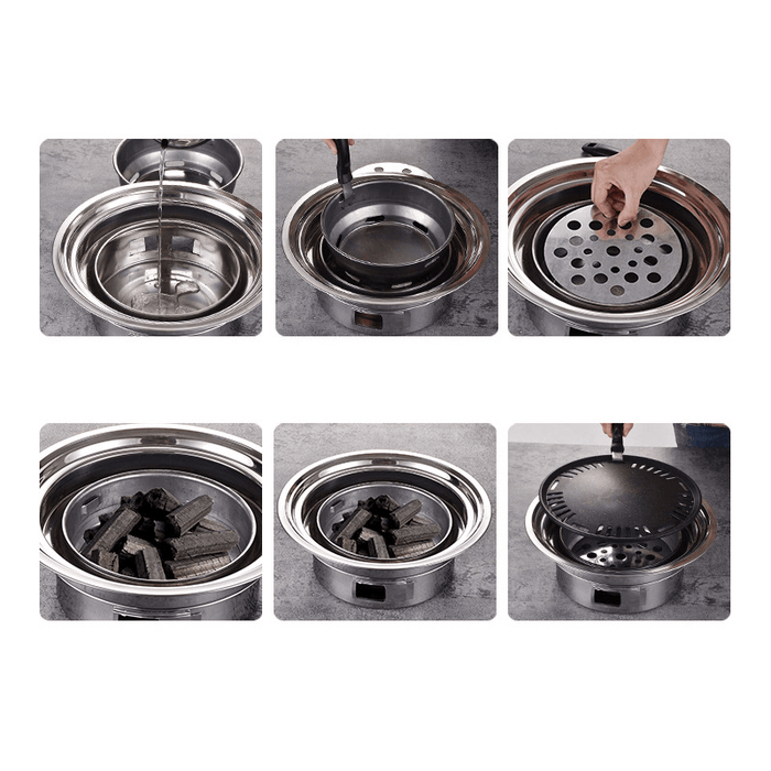 7Pcs/Set Stainless Steel Korean Charcoal Barbecue Grill Home/Outdoor Camping Portable Smokeless Barbecue Stove