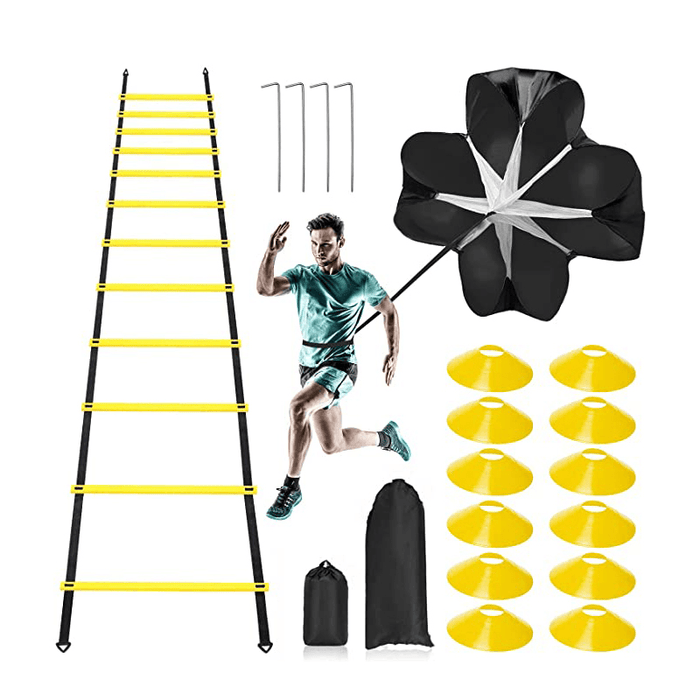 KALOAD Soccer Training Ladder Logo Disc Resistance Parachute Jumping Grid Ladder Outdoor Ladder Rope Ladder Training Set