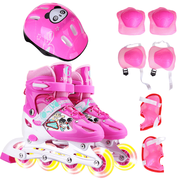 3 Sizes Adjustable Inline Skates Set with LED Flashing Wheels Safe Roller Light up Illuminating Wheels Beginner Skates Roller with Protective for Adult＆Kids