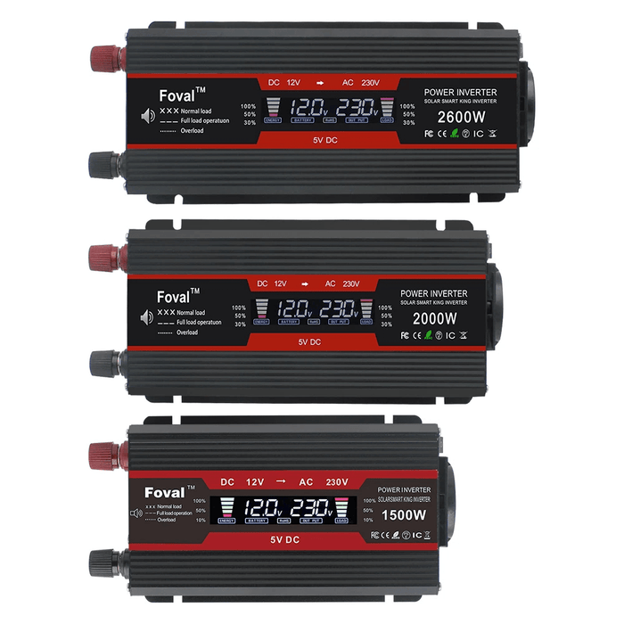 1500W/2000W/2600W LCD Power Inverter Modified Sine Wave DC 12V to AC 220V Solar 2 USB Car Transformer Convert EU Socket