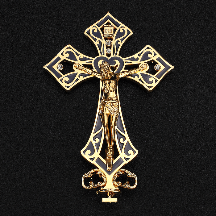 Metal Alloy Jesus Christ Cross Golden Arrangement Vintage Statue Table Decor Box Decorations