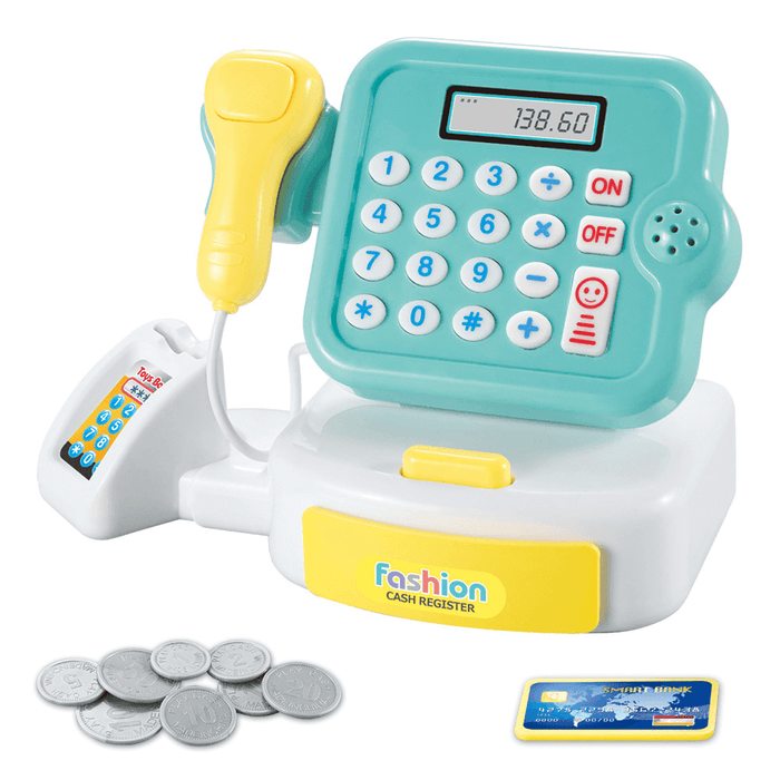 Children Emulational Supermarket Cash Register Toy Checkout Scanner Weighing Platform+Coins Pretend Play with Sound＆Light Interest Development Gifts