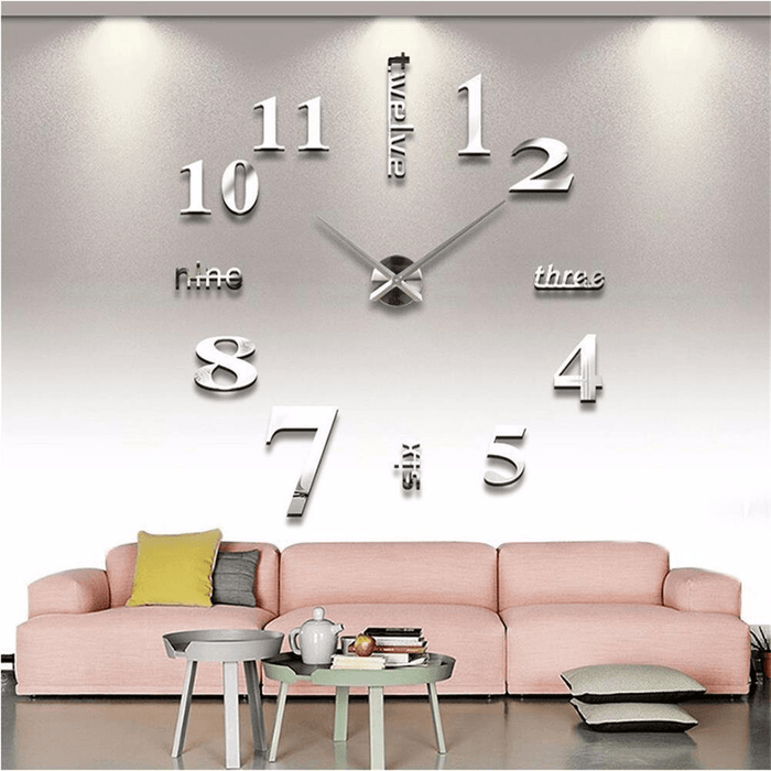 New 3D DIY Mirror Surface Wall Clocks Living Meeting Room Decorative Wall Watches