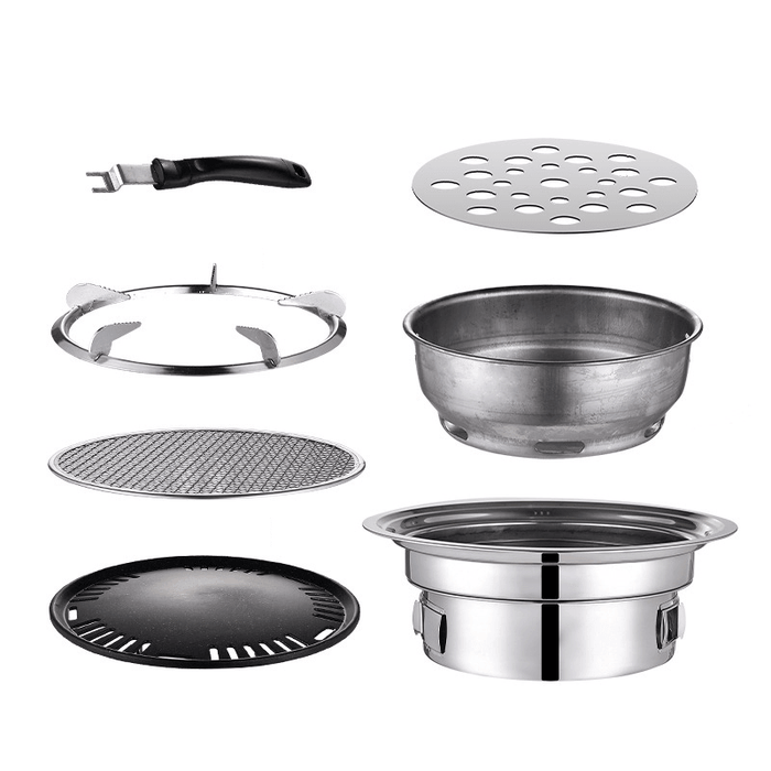 7Pcs/Set Stainless Steel Korean Charcoal Barbecue Grill Home/Outdoor Camping Portable Smokeless Barbecue Stove