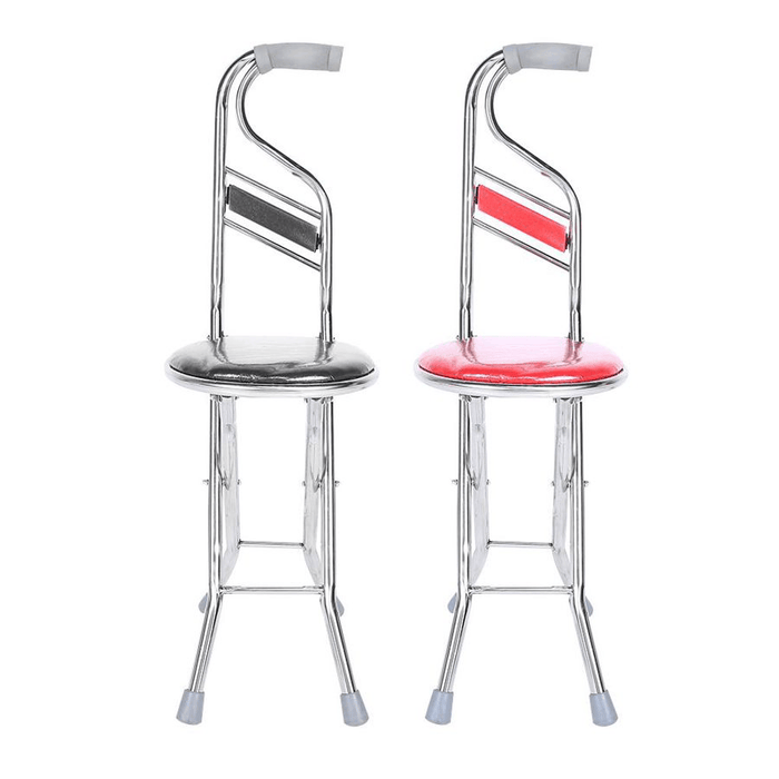 Multipurpose 2 in 1 Ergonomic Design Folding Walking Stick Stool Stainless Steel Walking Chair for the Elderly