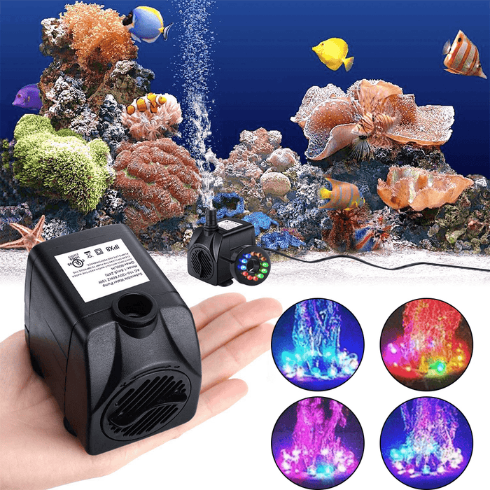 3/4/10/16W Illuminated Small Water Pump Fish Tank Submersible Pump with Colorful Lamp for Aquarium Fountain Garden Pond