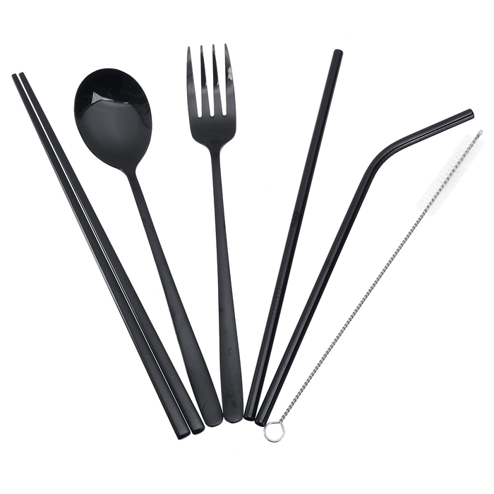 Stainless Steel Metal Drinking Straw Spoon Set Reusable Straws Fork Chopsticks Brush Kit