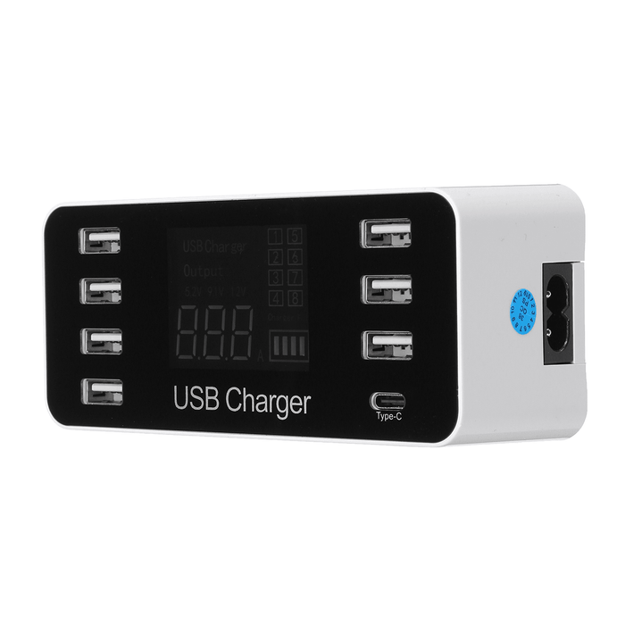 8 Multi-Port USB Adapter LCD Display Desktop Wall Charger Smart Quick Charging Station