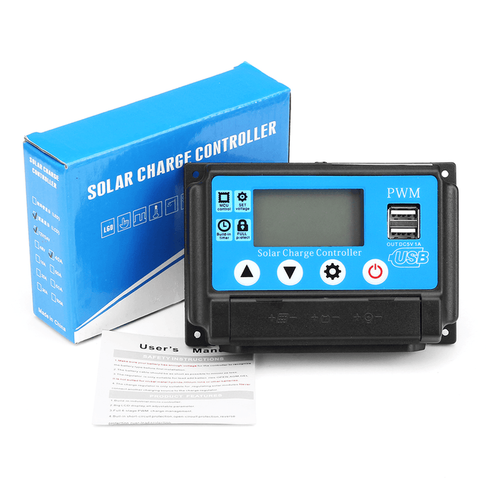 Excellway® 10/20/30/40/50A 12V 24V Auto Solar Panel Solar Charge Controller Battery Charge Adapter LCD USB