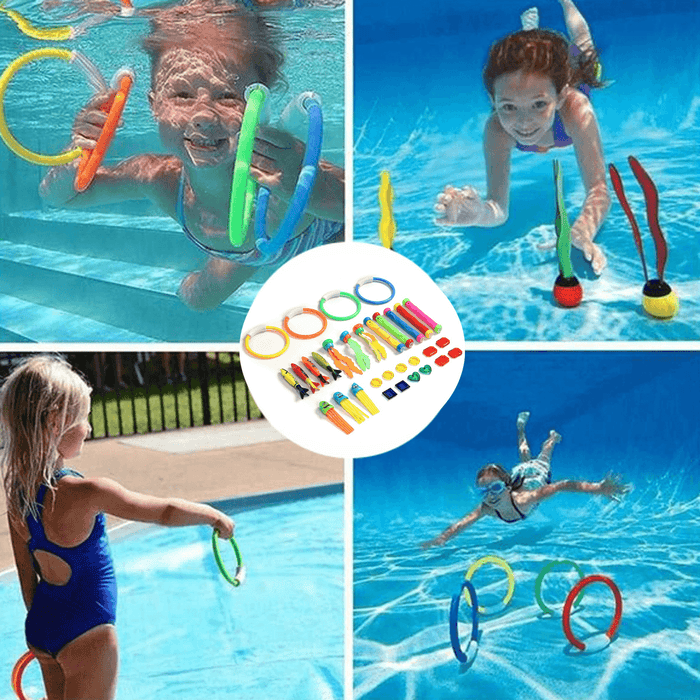 34PCS Children'S Swimming Toy Diving Ring Seaweed Diving Stick Water Throwing Toys Summer Game Swimming Pool Toys