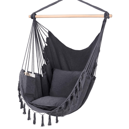 Max 330Lbs/150Kg Hammock Chair Hanging Rope Swing with 2 Cushions Included Large Tassel Hanging Chair with Pocket