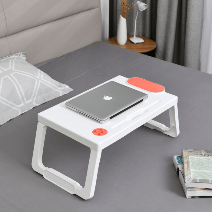 Portable Plastic Foldable Laptop Desk Stand Lapdesk Computer Notebook Multi-Functional Bed Sofa Breakfast Tray Table Office Serving Table with Tablet&Pen Slots/Cup Holder