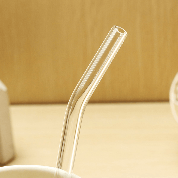 4Pcs 5Mm Reusable Clear Bent Glass Drinking Straws Water Juice Straws with Cleaning Brush