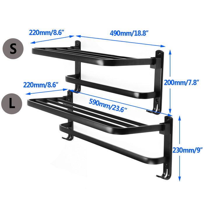 Folding Towel Holder Double Bath Shelves Towel Rail Bathroom Fixed Accessories