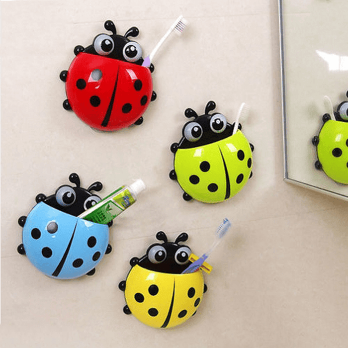 Cute Pocket Ladybug Wall Suction Cup Pocket Toothbrush Holder Bathroom Hanger Stuff Home Decoration
