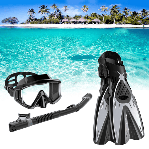 HHAOSPORT 3Pcs/Set Snorkel Mask Swimming Goggles + Underwater Breathing Tube + Diving Fins Diving Equipment