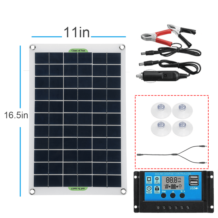 Max 100W Protable Solar Panel Kit Dual DC USB Charger Kit Single Crystal Semi-Flexible Solar Power Panel W/ None/10A/30A/60A/100A Solar Controller