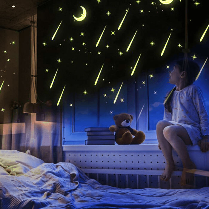 3D Kids Bedroom Fluorescent Glow in the Dark Stars Moon Wall Stickers Plastic
