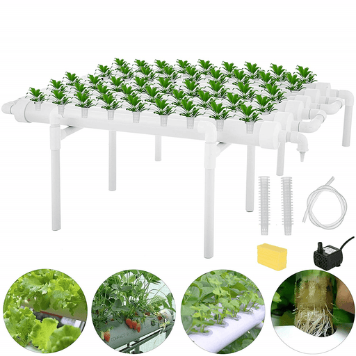 54 Holes 6 Pipes Horizontal Piping Site Grow Kit Flow DWC Deep Water Culture Planting Hydroponic System