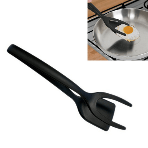 BBQ Tonga Non-Stick Fried Egg Turners Silicone Cooking Turner Kitchen Utensils Bread Tongs Multifunctional Cooking Tool Black and Red