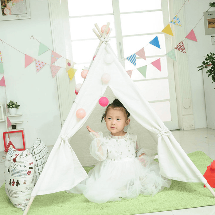 1.6/1.8M Kids Play Tents Cotton Canva Folding Indoor Outdoor Playhouse Triangle Indian Children Baby Game Funny House Wigwam Camping Tent