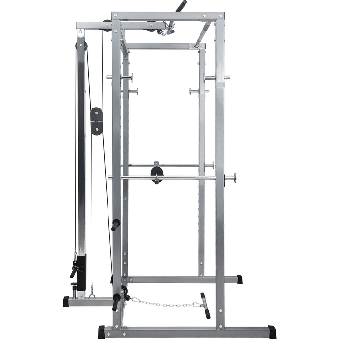 [US Direct] BOMINFIT Multi-Function Power Cage Power Tower 17.5-68'' High Adjustable Dipping Station Barbell Stand Squat Cage for Weight Training Max Loading 800Lbs