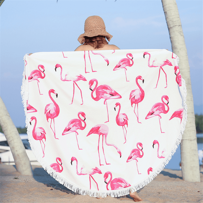 Fashion Flamingo 450G round Beach Towel with Tassels Microfiber 150Cm Picnic Blanket Beach Cover Up