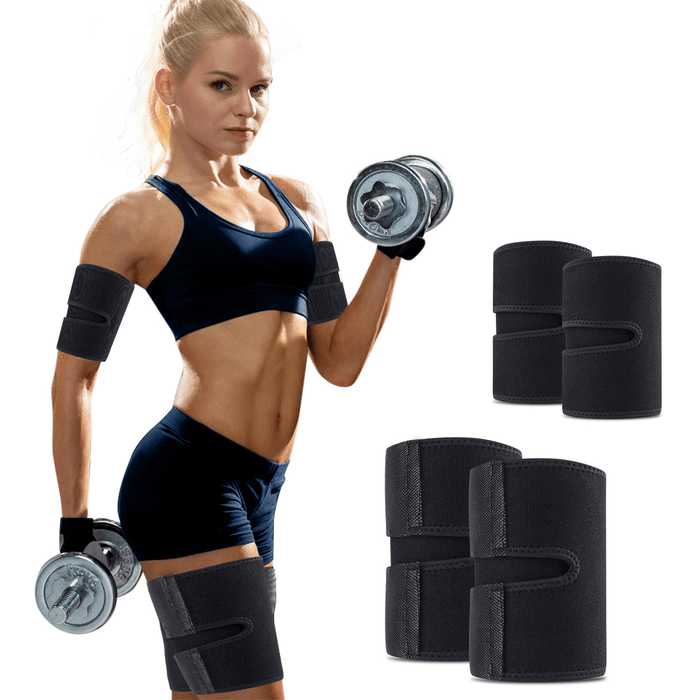 OUTERDO 4PCS Arm and Thigh Trimmers Protective Tape Body Exercise Wraps Adjustable to Lose Fat Improve Sweating for Women & Men