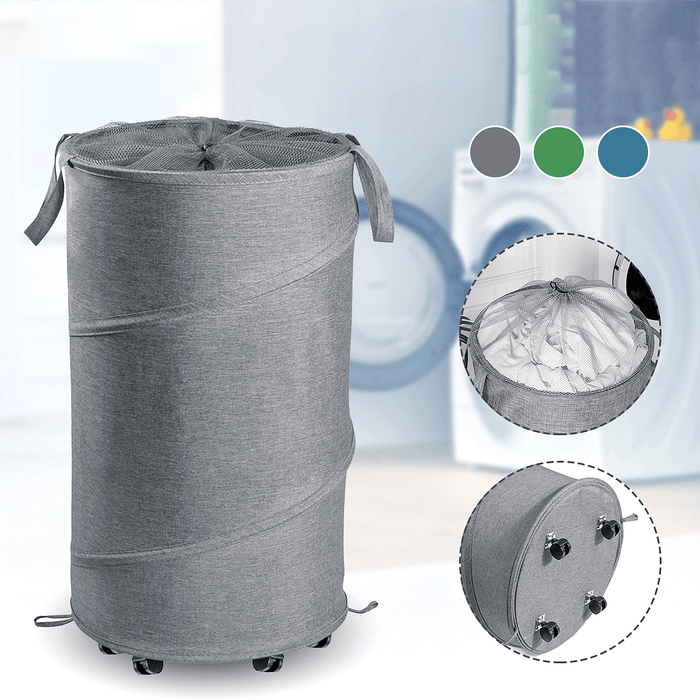 38X38X64Cm Oxford Cloth Laundry Basket Washing Clothes Storage Bag Folding Basket Bin with Wheels