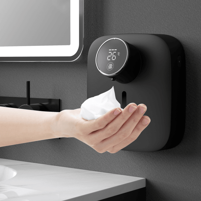 Loskii Smart Temperature Display USB 320Ml Wall-Mounted Automatic Soap Dispenser Rechargeable Waterproof Infrared Sen Sor Foam Handwash Machine