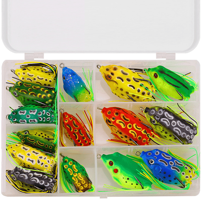 ZANLURE 5/15 Pcs Frog Fishing Lure Soft Artificial 3D Eyes Silicone Fishing Tackle Baits with Storage Box