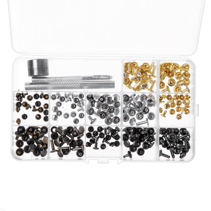 240PCS Leather Craft Double Cap Rivets Tubular Metal Studs Fixing Tools Kit