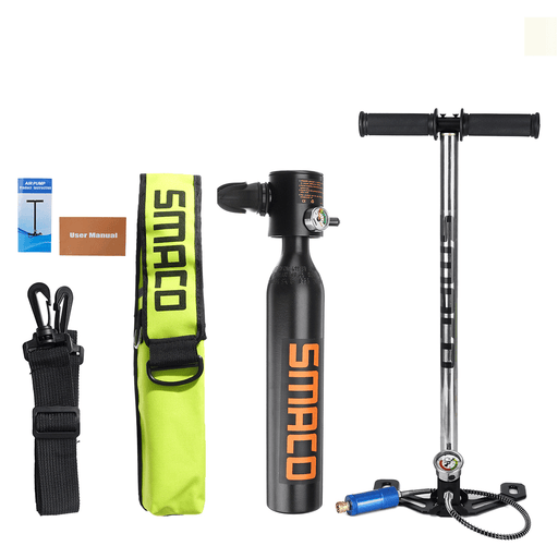 SMACO 0.5L Portable Diving Reserve Air Tank Set Hand Pump Oxygen Cylinder Mini Operated Pump Scuba Spare Air Tank Air Pump Storage Bag Oxygen Cylinder