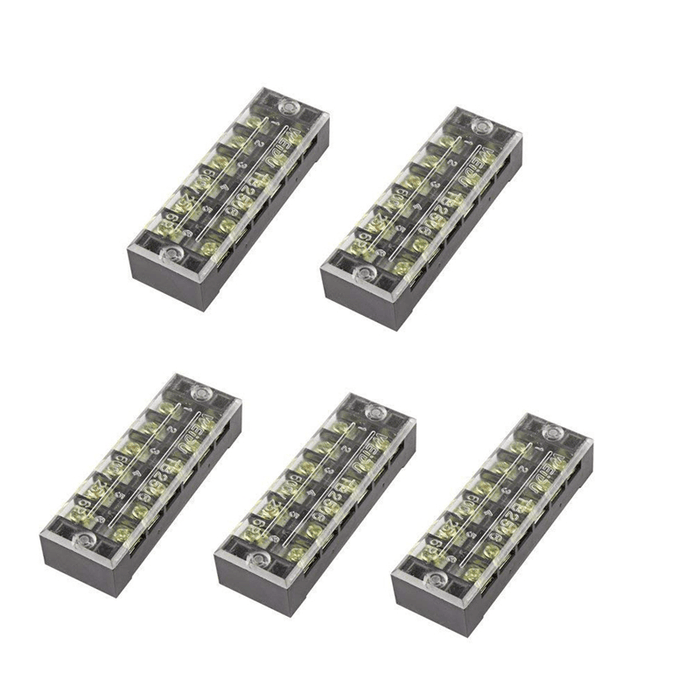 Excellway® TB-2506 600V 25A 6 Position Terminal Block Barrier Strip Dual Row Screw Block Covered W/ Removable Clear Plastic Insulating Cover