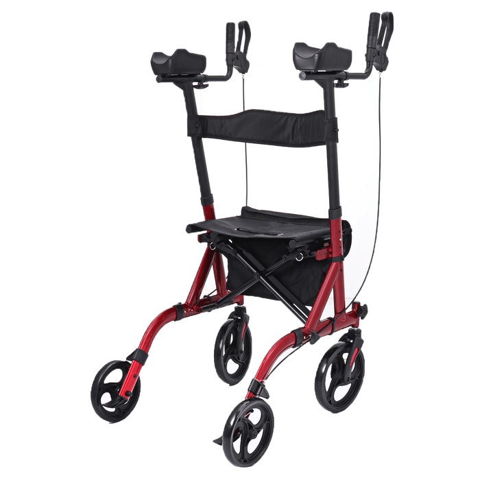 4 Wheel Seat Rolling Walker Chair Rollator Foldable Adjustable Elderly Aid Backrest