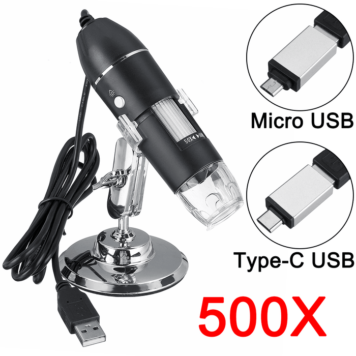 8 LED Light Adjustable Dimmer Microscope Computers Real-Time Video Inspection Digital Microscope Micro Usb+Type-C USB Handheld Microscope with Holder