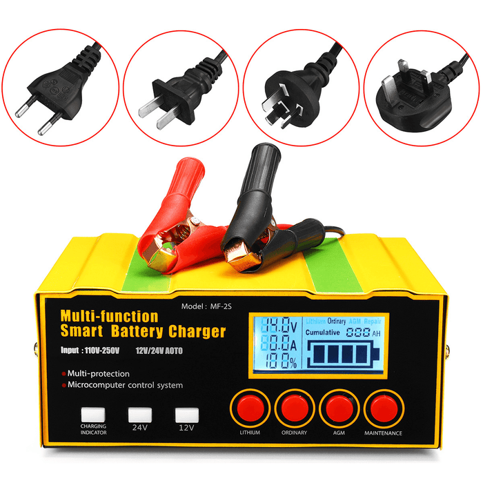 12V/24V Smart Automatic Car Motorcycle Battery Charger LCD Pulse Repair AGM Lead Acid