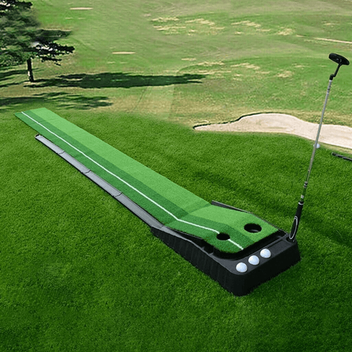 Golf Putting Mat Set Auto Return Golf Training Mat Folding Grass Pad with 3 Pcs Golf Ball Putter