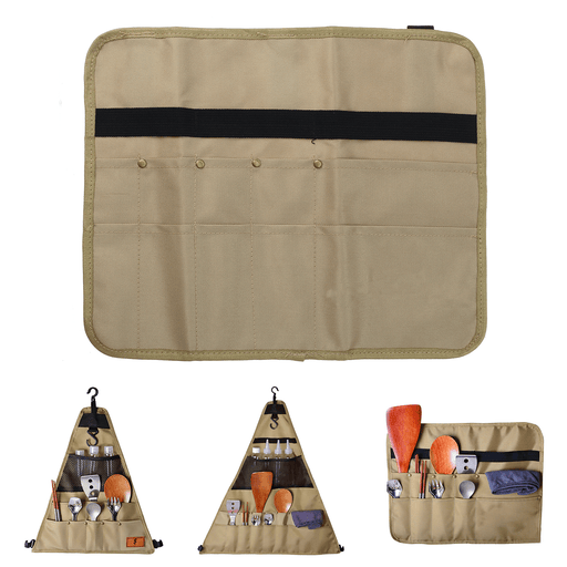 900D Oxford Cloth Tableware Storage Bag Camping Picnic BBQ Triangle/Rectangle Dinnerware Hanging Holder Bag Outdoor Organizer