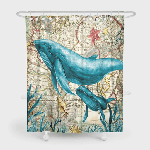 180 X 180Cm Turtles/ Whale Printed Pattern Shower Curtain Waterproof Bathroom Decorative Curtains with 12 Hooks
